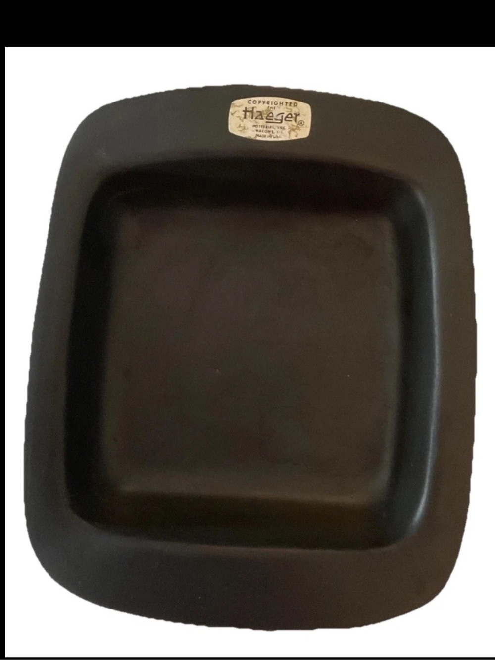 Haeger Pottery Black Matte 7" Square Trinket Dish/Ashtray #3965 Vintage Retro
